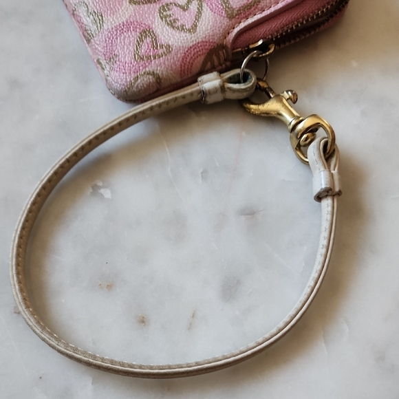 Coach Pink and Gold Heart Pattern Wristlet - Picture 2 of 13